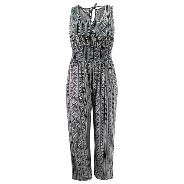 Whitive Women Floral Tribal Elastic Waist Safari Straight Jumpsuits Whitive Women Floral Tribal Elastic Waist Safari Straight Jumpsuits